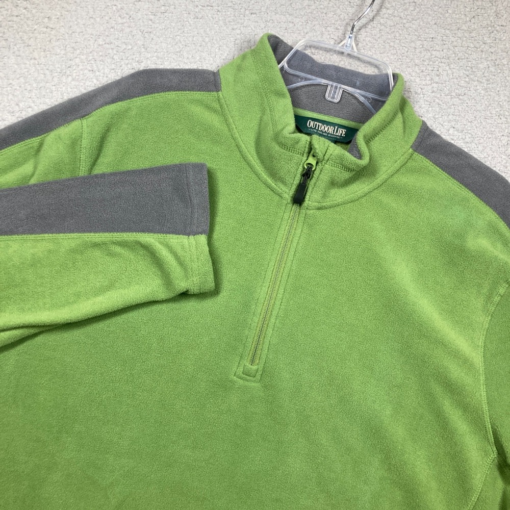 Outdoor Life Fleece Pullover Mens XXL Green Gray 1/4 Zip‎ Colorblock Mock Neck